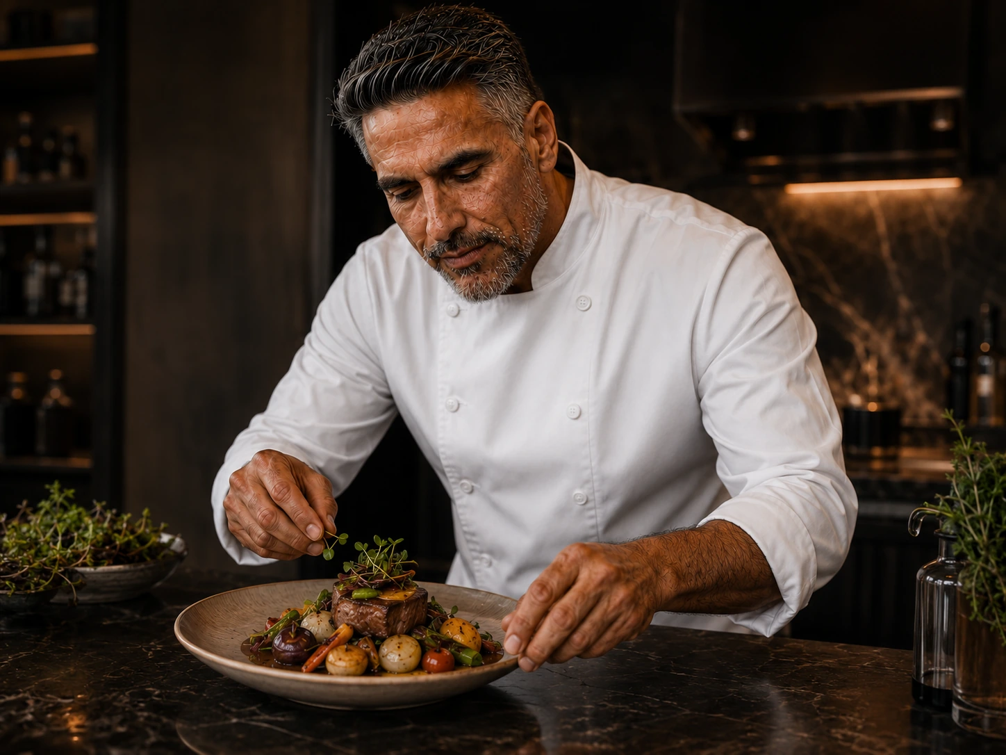 Chef James plating a dish