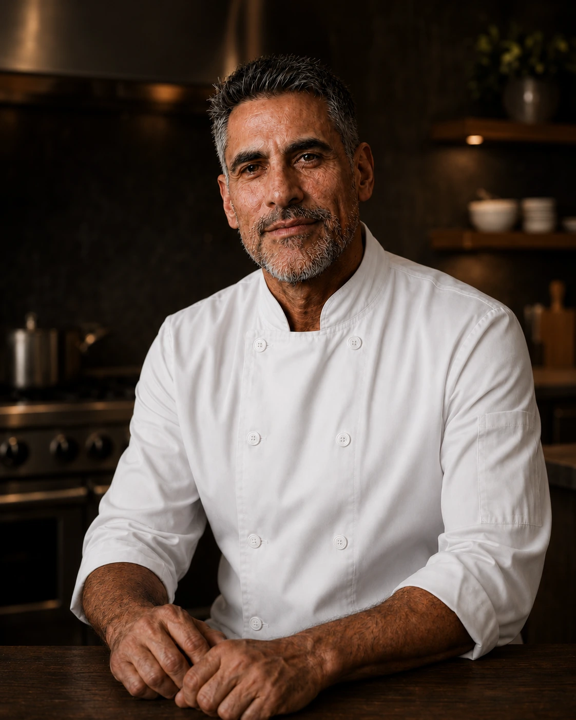Portrait of Chef James in a white chef coat